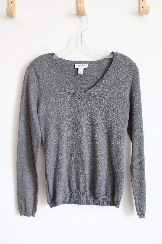 Ann Taylor LOFT Gray V-Neck Sweater | XS Terry Terry Cloth Terry Knit