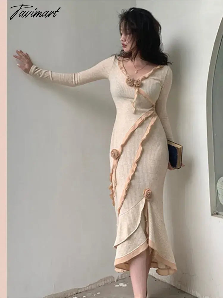 TAVIMART - Women Fashion Bodycon Knitted Dress 2024 New Spring Casual Floral Chic Sweater Dresses Female Elegant Party Warm Vestidos New Terry Blend Velvet Blend Canvas Blend TAVIMART - Women Fashion Bodycon Knitted Dress 2024 New Spring Casual Floral Chic Sweater Dresses Female Elegant Party Warm Vestidos New Terry Blend Velvet Blend Canvas Blend
