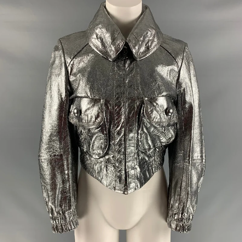 MARC JACOBS Size 8 Silver Metallic Zip Up Jacket Elasticated Jacket Padded Jacket Insulated Jacket