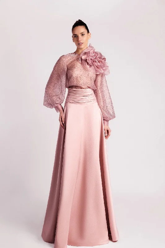 Floral top with cadi skirt leather skirt refined