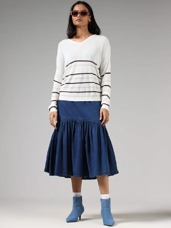 LOV Off White Breton Striped Sweater Oversized Loose Flowy