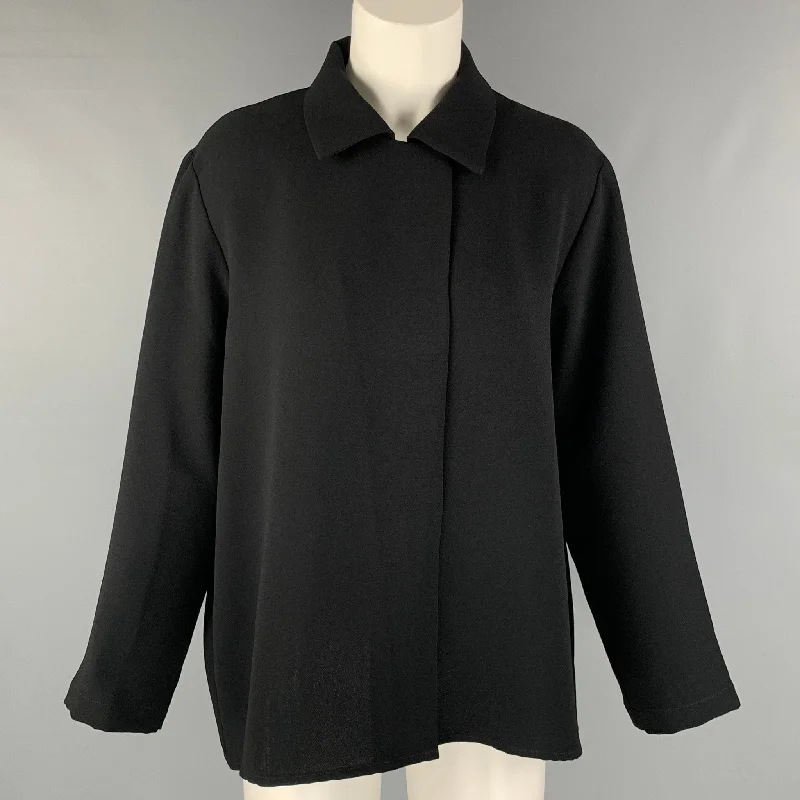CHRISTOPHER CALVIN Size M Black Polyester Solid Jacket One-Shoulder Jacket Off-the-Shoulder Jacket Asymmetrical Jacket CHRISTOPHER CALVIN Size M Black Polyester Solid Jacket One-Shoulder Jacket Off-the-Shoulder Jacket Asymmetrical Jacket