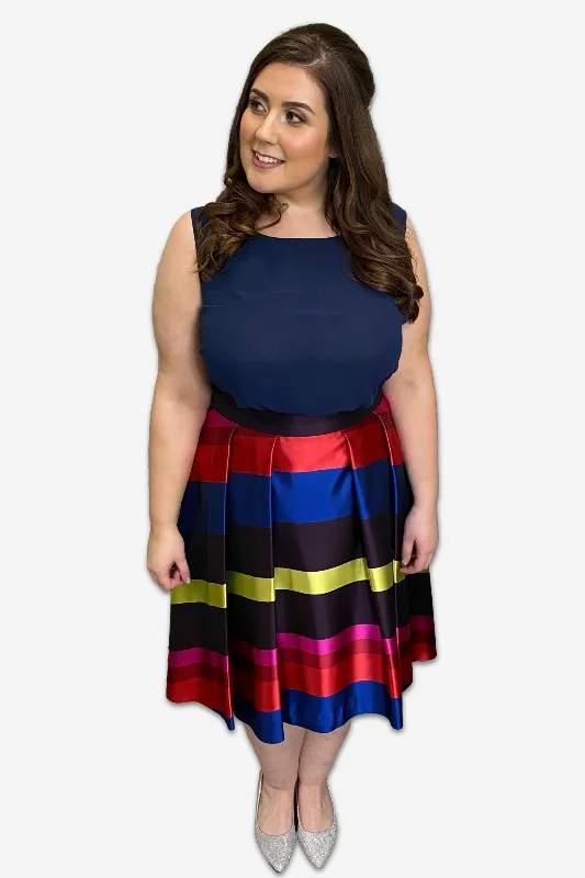 Plus Size Colour Block Striped Skirt high slit skirt