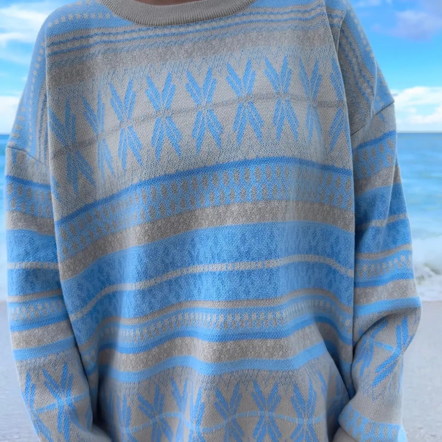 Aspen Ski Winter Sweater - Blue Snowflake Plaid Sweater Polka Dot Checkered