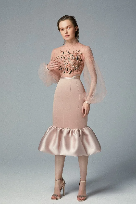 Puff sleeves beaded top with skirt casual skirt length