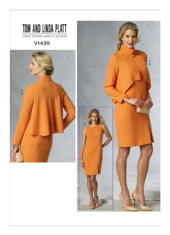Vogue Pattern V1435 Misses' Back-Flare Jacket & Sleeveless Dress Wool Fabric Cashmere Fabric Tweed Fabric Vogue Pattern V1435 Misses' Back-Flare Jacket & Sleeveless Dress Wool Fabric Cashmere Fabric Tweed Fabric