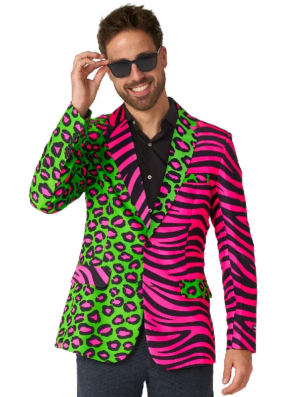 Party Animal Mens 1980s Neon Costume Jacket Fleece Fabric Down Fabric Feather Fabric Party Animal Mens 1980s Neon Costume Jacket Fleece Fabric Down Fabric Feather Fabric