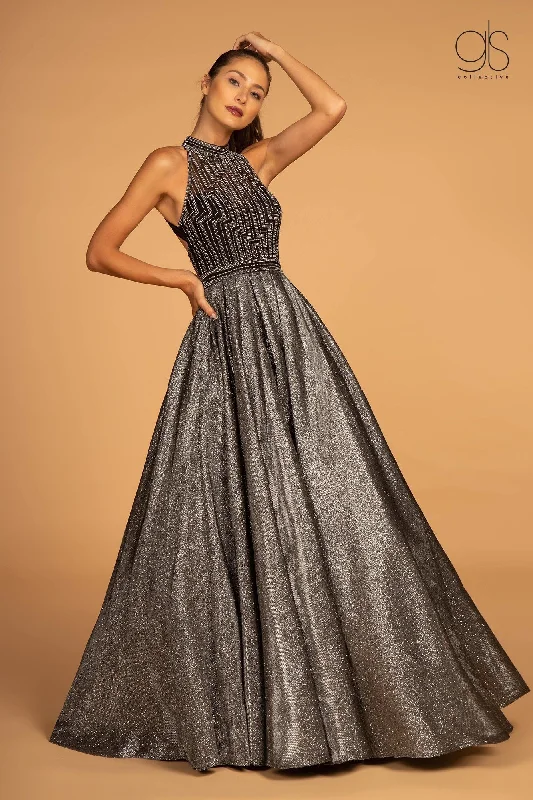High Neck Evening Gown with Glitter Skirt by GLS Gloria GL2631 maxi skirt elegant