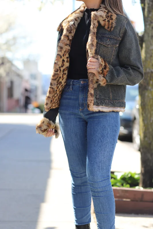Vintage Denim Jacket with Full Fur Inside - Natural Striped Jacket Polka Dot Jacket Floral Jacket Vintage Denim Jacket with Full Fur Inside - Natural Striped Jacket Polka Dot Jacket Floral Jacket