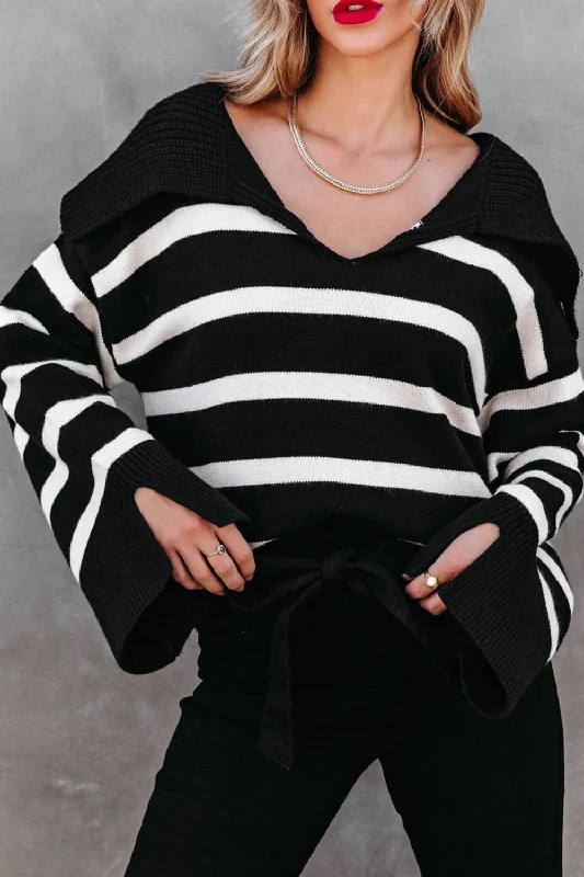 Blue Zone Planet | Striped Johnny Collar Long Sleeve Sweater Mesh Fabric Canvas Fabric Denim Fabric Blue Zone Planet | Striped Johnny Collar Long Sleeve Sweater Mesh Fabric Canvas Fabric Denim Fabric