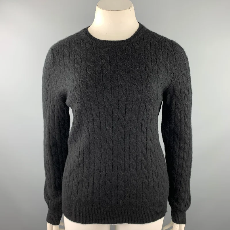 BROOKS BROTHERS Size L Black Knitted Cashmere Sweater Beaded Sweater Sequined Faux Fur