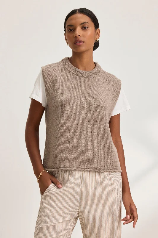 PAOLA COTTON CASHMERE SWEATER VEST Lace Blend Ribbed Blend Corduroy Blend