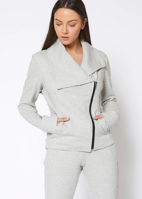 Women's Oversized Collar Zip-Up Moto Jacket In Heather Grey Plaid Jacket Tartan Jacket Houndstooth Jacket Women's Oversized Collar Zip-Up Moto Jacket In Heather Grey Plaid Jacket Tartan Jacket Houndstooth Jacket