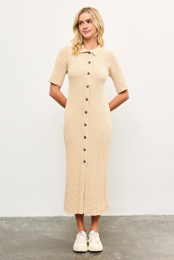 Short Sleeve Textured Sweater Dress Hooded Sweater Collared Sweater Shawl Collar