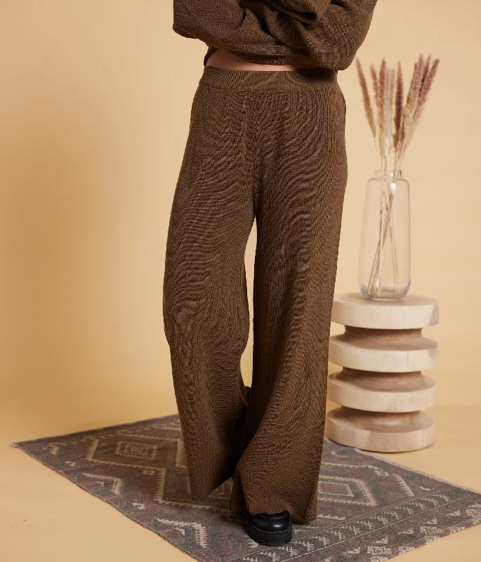 Helena Sweater Pant - Teak Ribbed Striped Patterned
