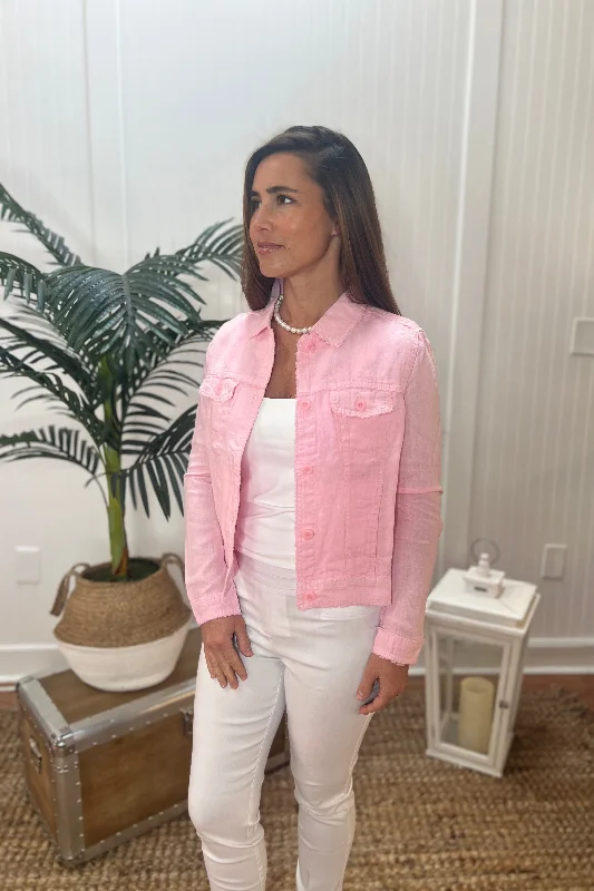 Lulu B Linen Travel Jacket - Siesta Pink Stand-Up Collar Roll-Neck Collar Turtle Neck Lulu B Linen Travel Jacket - Siesta Pink Stand-Up Collar Roll-Neck Collar Turtle Neck