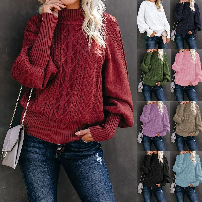 Winter New Medium Neck Sweater Women's Loose Long Sleeve Knitted Solid Color Sweater Mesh Blend Leather Blend Suede Blend Winter New Medium Neck Sweater Women's Loose Long Sleeve Knitted Solid Color Sweater Mesh Blend Leather Blend Suede Blend