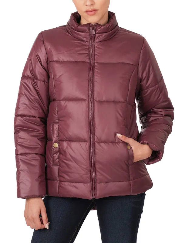 Womens Casual Puffer Jacket with Pockets A-Line Jacket Boat Neck Shawl Collar