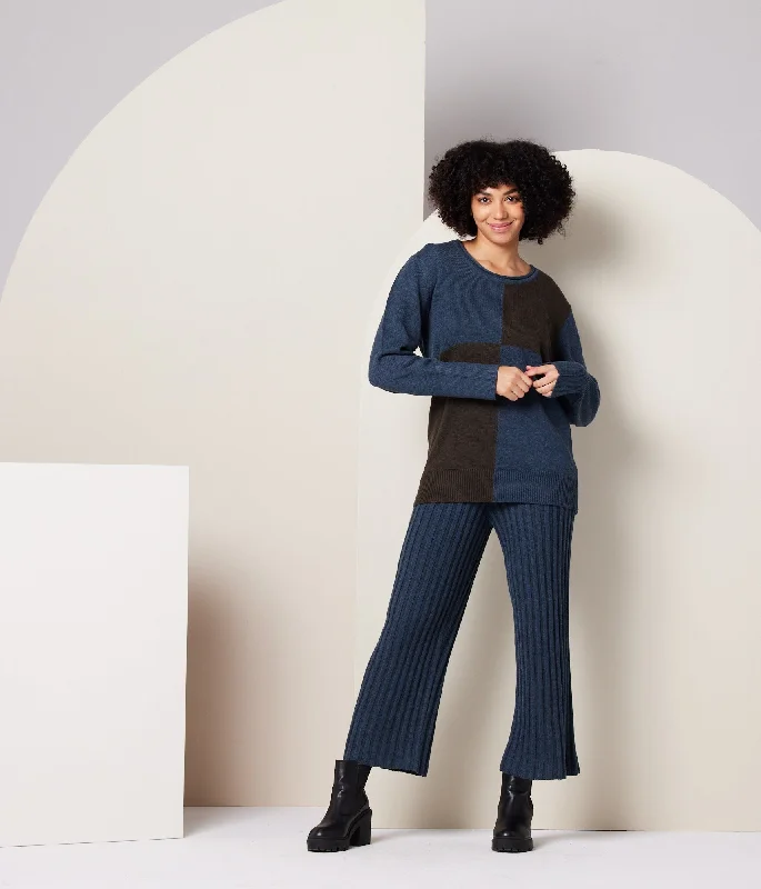 Paloma Sweater - Dark Blue Colorblock Long Sweater Short Sweater Cropped Sweater