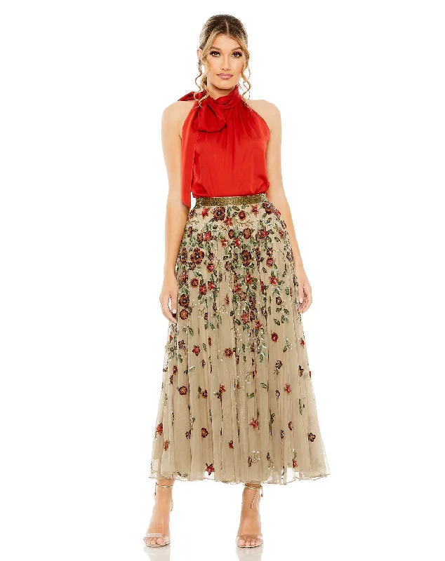 Mac Duggal R5707 Floral Beaded Long Chiffon Skirt Only elastic waist skirt