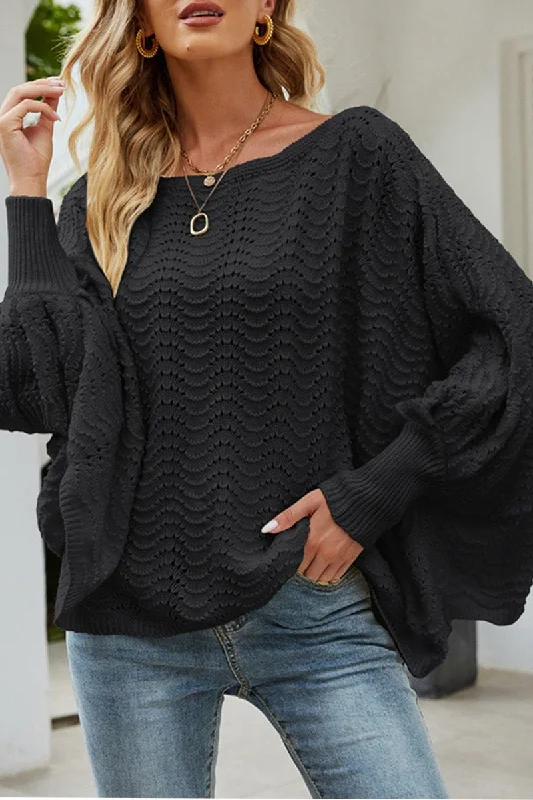 WOMEN OVERSIZED LOOSE FIT BELL BAT WING SWEATER Real Fur Shearling Chenille
