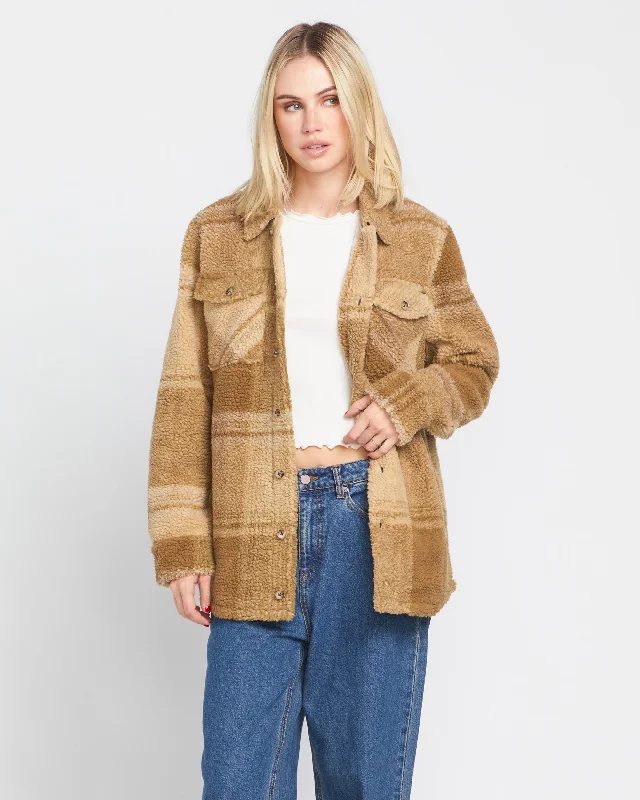 Silent Sherpa Jacket - Mushroom Herringbone Jacket Houndstooth Jacket Plaid Jacket
