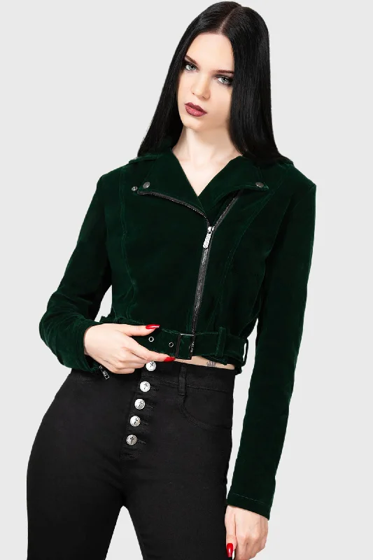 Emerald Goddess Biker Jacket Boat Neck Shawl Collar Notched Collar