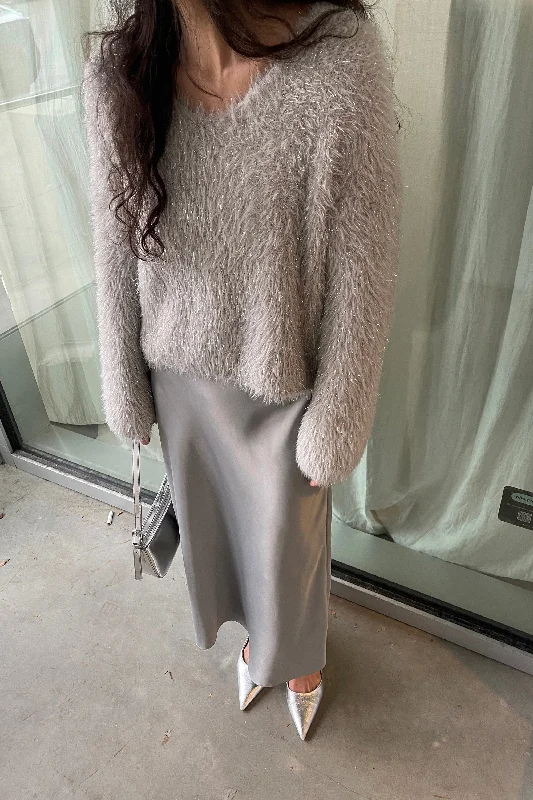 FUZZY V-NECK SWEATER Embroidered Appliqued Beaded
