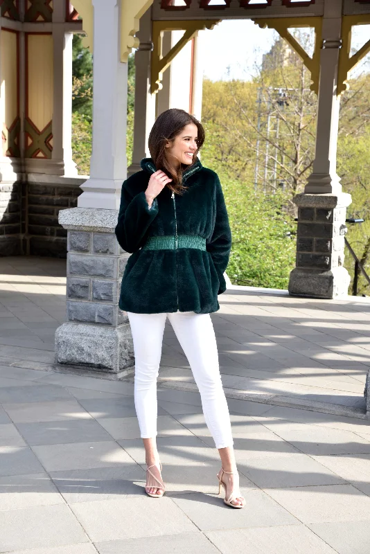 Plush Faux Fur Cinched Waist Jacket - Green Elasticated Jacket Padded Jacket Insulated Jacket Plush Faux Fur Cinched Waist Jacket - Green Elasticated Jacket Padded Jacket Insulated Jacket