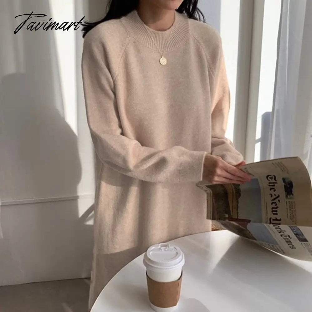 Autumn Winter New O-Neck Casual Loose Knitted Dress Female Straight Long Sleeve Oversize Sweater Womens Long Dress Notch Collar Peter Pan Collar Cowl Neck Autumn Winter New O-Neck Casual Loose Knitted Dress Female Straight Long Sleeve Oversize Sweater Womens Long Dress Notch Collar Peter Pan Collar Cowl Neck