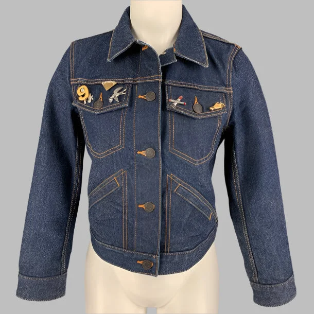 MARC JACOBS Size M Indigo Denim Contrast Stitch Cropped Jacket Oversized Jacket Tailored Jacket Straight Jacket MARC JACOBS Size M Indigo Denim Contrast Stitch Cropped Jacket Oversized Jacket Tailored Jacket Straight Jacket