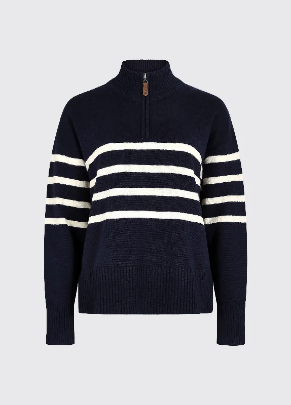 Fonthill Women’s zip neck sweater- navy Chenille Fabric Brocade Fabric Lace Fabric