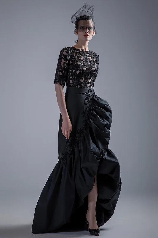 Embelished floral top with ruffled taffeta skirt lace skirt romantic