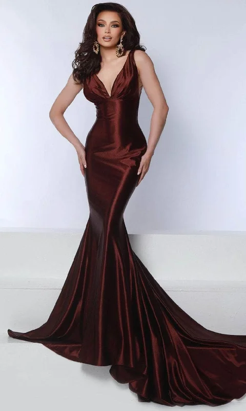 Johnathan Kayne 3039 - Mermaid Skirt Deep V-Neck Prom Gown asymmetrical skirt cut
