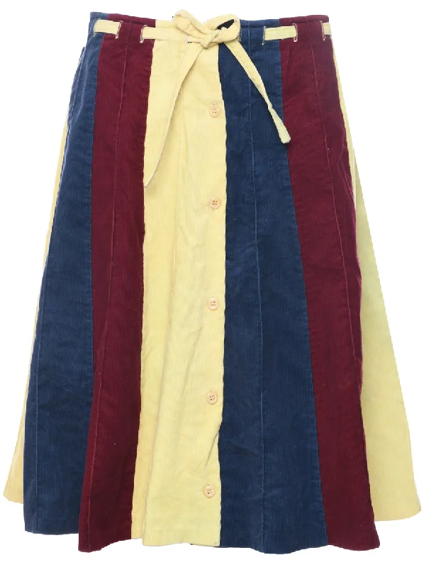 Corduroy Multi-colour Midi Skirt - M spandex blend skirt