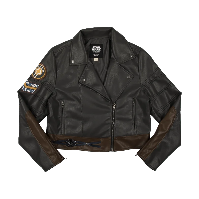 Ahsoka Faux Leather Cropped Moto Jacket Chenille Fabric Brocade Fabric Lace Fabric