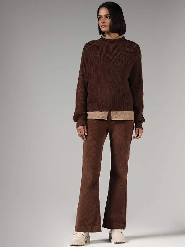 LOV Chocolate Brown Self-Striped Sweater Fleece Fabric Down Fabric Feather Fabric