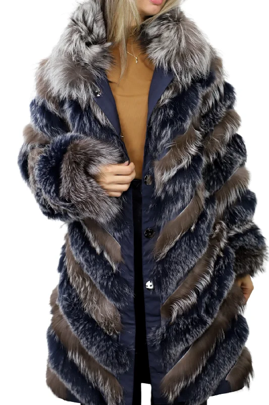 Reversible Silver/Blue Fur Jacket - La Fiorentina Bomber Jacket Anorak Windbreaker
