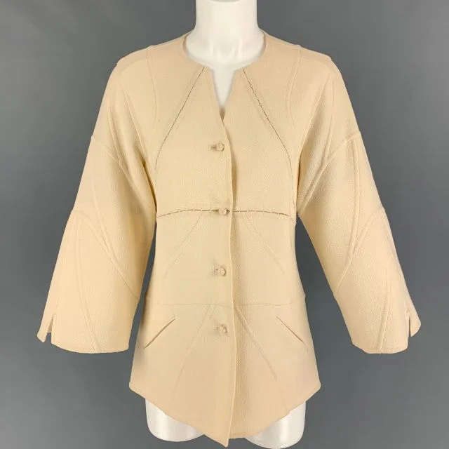 CHADO RALPH RUCCI Size 8 Cream Crepe Wool Jacket Welt Pockets Slit Pockets Flap Pockets CHADO RALPH RUCCI Size 8 Cream Crepe Wool Jacket Welt Pockets Slit Pockets Flap Pockets