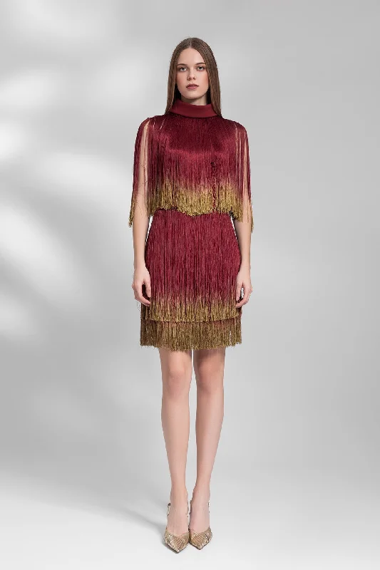 High collar tassel top with skirt wool skirt breathable