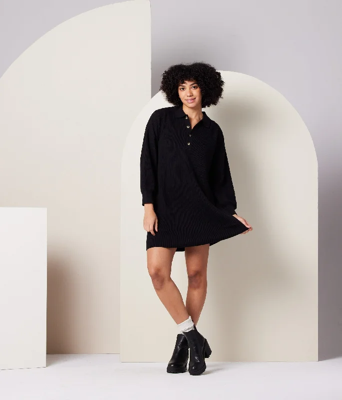 Griffin Sweater Dress - Black Stretchy Elastic Breathable