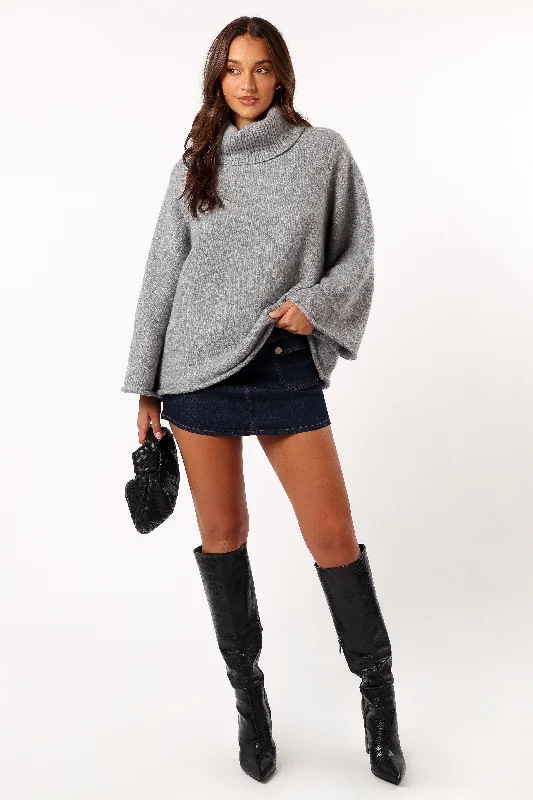Bindy Cowlneck Knit Sweater - Grey Marle Sequined Glittery Shiny