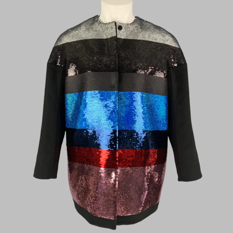 GIAMBATTISTA VALLI Size XL Multi-Color Camel Hair Sequined Jacket Satin Fabric Silk Fabric Chiffon Fabric GIAMBATTISTA VALLI Size XL Multi-Color Camel Hair Sequined Jacket Satin Fabric Silk Fabric Chiffon Fabric