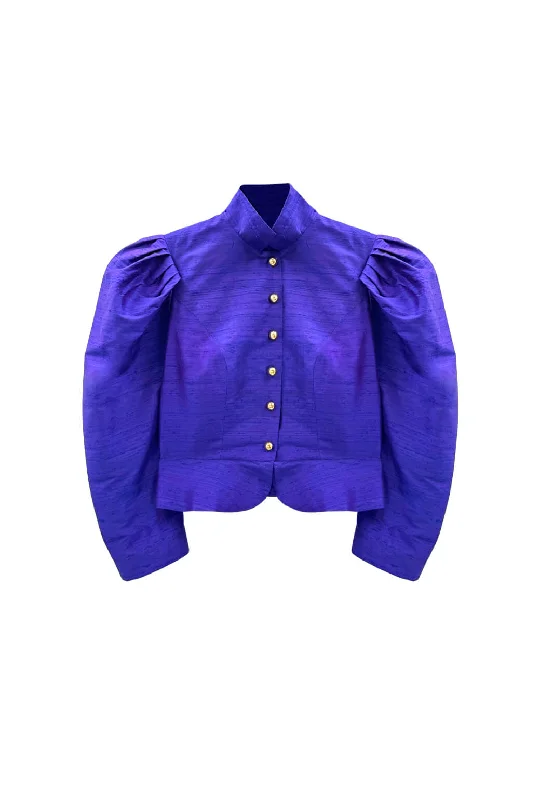 Buru x Kristin Kennedy The Kennedy Jacket - Violet Silk Notch Collar Jacket Peter Pan Collar Jacket Cowl Neck Jacket Buru x Kristin Kennedy The Kennedy Jacket - Violet Silk Notch Collar Jacket Peter Pan Collar Jacket Cowl Neck Jacket