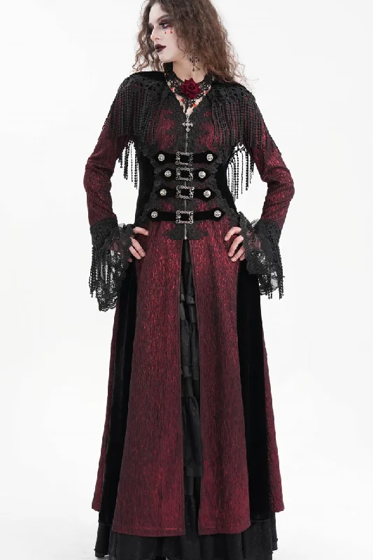 Red Buckle-up Tassels Women's Gothic Jacket with Hood Insulated Jacket Fitted Jacket Loose Jacket Red Buckle-up Tassels Women's Gothic Jacket with Hood Insulated Jacket Fitted Jacket Loose Jacket