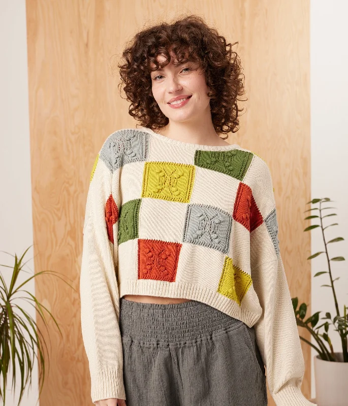Bev Sweater - Bright Checker Chenille Blend Fleece Blend Nylon Blend