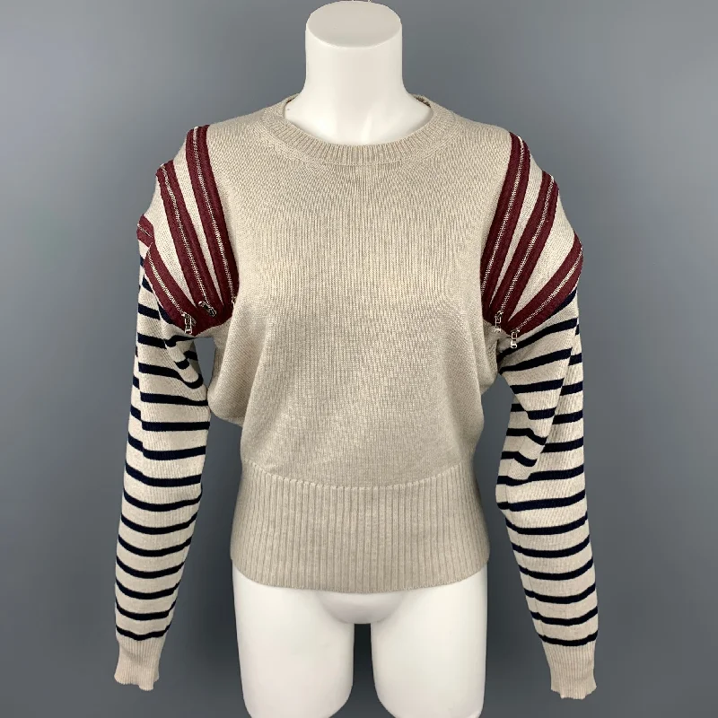 JEAN PAUL GAULTIER Size M Beige Virgin Wool Zipper Shoulder Sweater Solid Print Embellished JEAN PAUL GAULTIER Size M Beige Virgin Wool Zipper Shoulder Sweater Solid Print Embellished