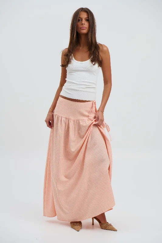 Rylan Maxi Skirt Orange velvet skirt glossy