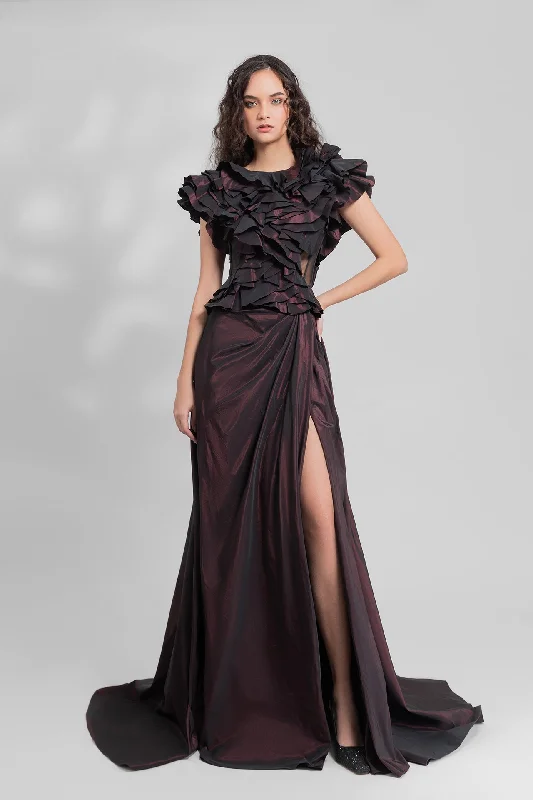 Laser cut taffeta top with skirt leather skirt durable