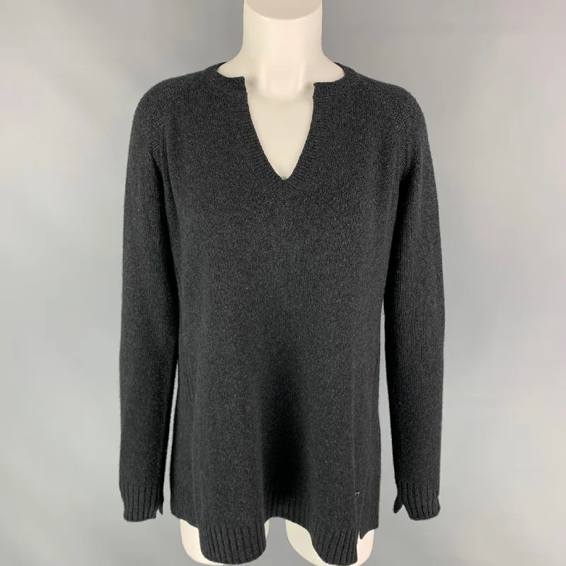 LORO PIANA Size 8 Charcoal Knitted Cashmere Heather Suede Oversized Sweater Knit Fabric Woven Fabric Fleece Fabric LORO PIANA Size 8 Charcoal Knitted Cashmere Heather Suede Oversized Sweater Knit Fabric Woven Fabric Fleece Fabric